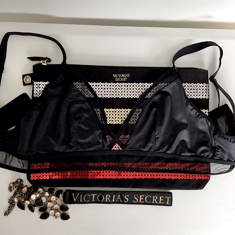 Victoria’s Secret Limited Edition Black Satin Mesh Bralette Size Small